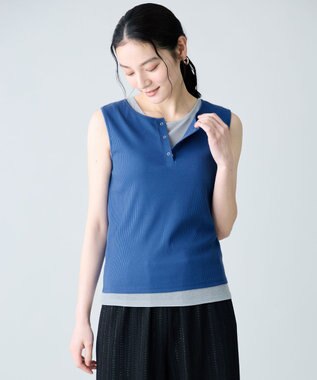 ANY 【2SET】ツインセットヘンリーネックタンクトップ ブルー×グレー