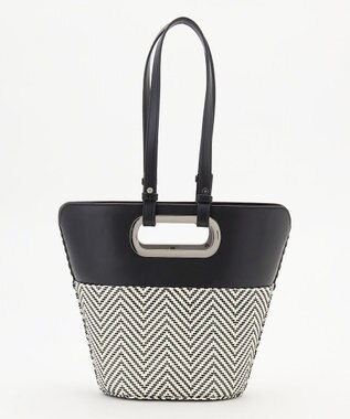 ICB 【先行予約】 フェイクラフィア2WAYバッグ ブラック×オフホワイト