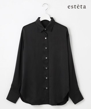 23区 L 【エステータ】シルクサテン シャツ ブラック系