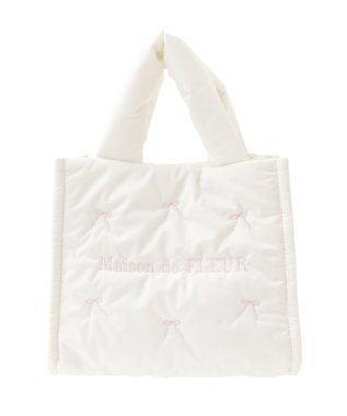 Maison de FLEUR リボン刺繍パファー2Wayトートバッグ Ivory
