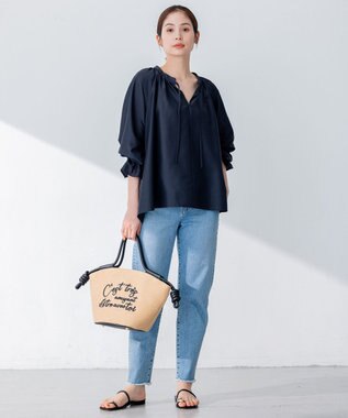 組曲 S 【洗える・涼感】シアーボイルギャザー ブラウス ネイビー系