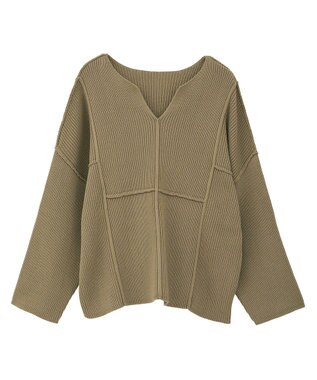 Green Parks リブ切替Ｖネックニットプルオーバー Khaki
