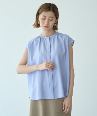 YECCA VECCA 【接触冷感】COOLバックピンタックブラウス Blue