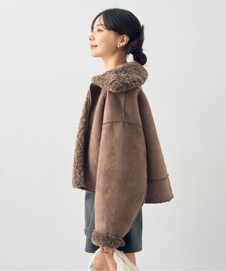 earth music&ecology リバーシブルフェイクムートンショートブルゾン モカ