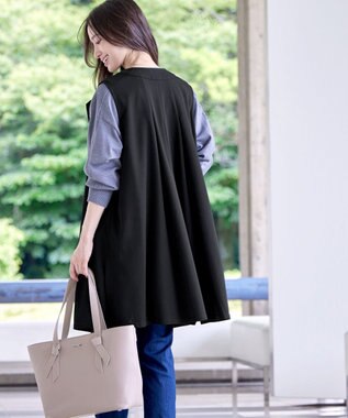 Tiaclasse 【洗える】バックタックロングジレ ブラック