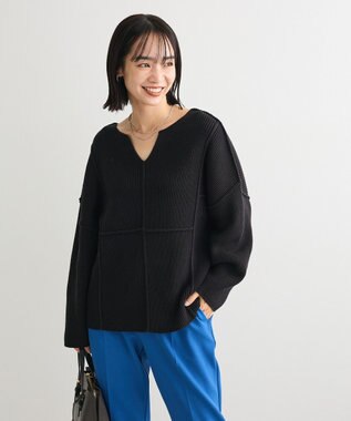 Green Parks リブ切替Ｖネックニットプルオーバー Black