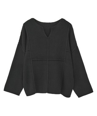 Green Parks リブ切替Ｖネックニットプルオーバー Black