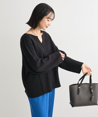 Green Parks リブ切替Ｖネックニットプルオーバー Black