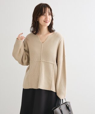Green Parks リブ切替Ｖネックニットプルオーバー Light Beige