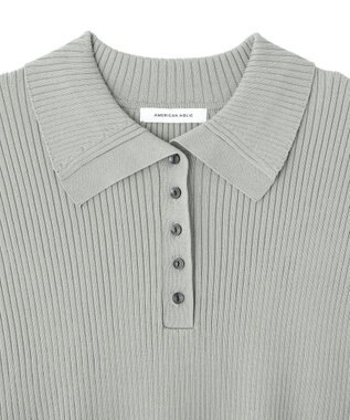 AMERICAN HOLIC フレンチスリーブリブニットポロ Green