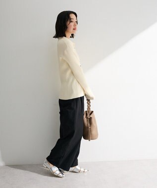 Green Parks 襟付きリブニットカーディガン Ecru