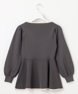 Feroux 【洗える】バイカラーペプラム ニット グレー系1