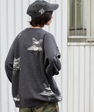 WEGO 【ユニセックス着用ITEM】ダメージジャガードニットプルオーバー スミクロ