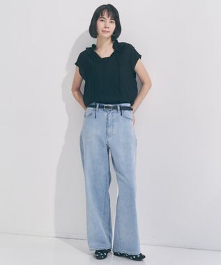 UNFILO 【WEB限定カラー】ヴィンテージシアー フリルネック ブラウス ブラック