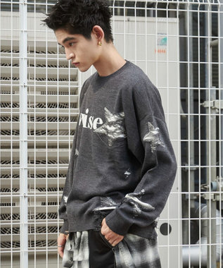 WEGO 【ユニセックス着用ITEM】ダメージジャガードニットプルオーバー スミクロ