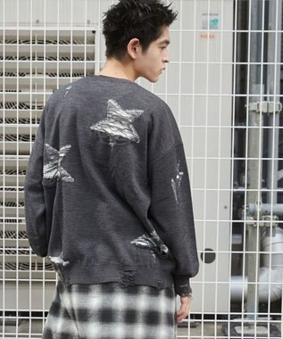 WEGO 【ユニセックス着用ITEM】ダメージジャガードニットプルオーバー スミクロ