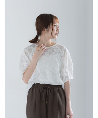Te chichi メッシュレースボリュームスリーブブラウス オフホワイト