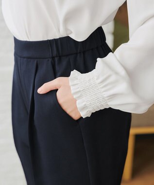 Tiaclasse L 【ブラウス&ベスト&パンツ3点セット】リボンタイブラウス＋ベスト付き 3点セットアップ ネイビー