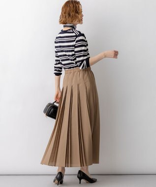 23区 L 【先行予約】プレミアムビオコットン クルーネック ボーダー ニット ネイビー×オフ