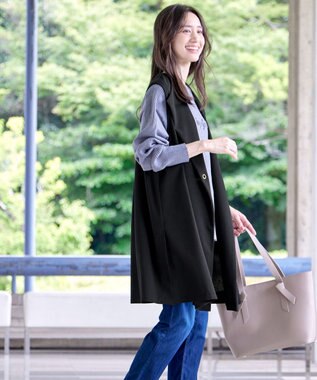 Tiaclasse 【洗える】バックタックロングジレ ブラック