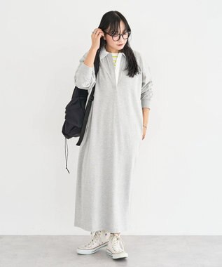 Green Parks ラガーシャツワンピース Gray Mixture
