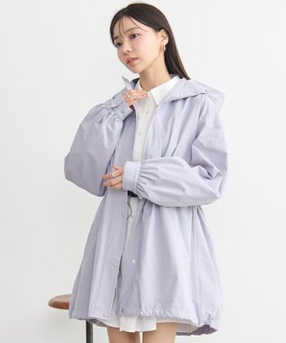 earth music&ecology ドロストミドル丈パーカー グレイッシュブルー