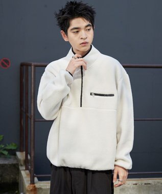 WEGO 【ユニセックス着用】フリース　ハーフZIPプルオーバー オフホワイト