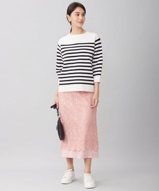 自由区 S 【WEB限定カラーあり・洗える】ドライコットンハイゲージプルオーバー ニット ホワイト×ブラック