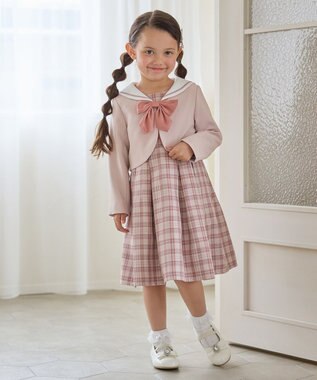 ANY KIDS 【2点セット】セーラージャケット+チェックワンピース ピンクベージュ
