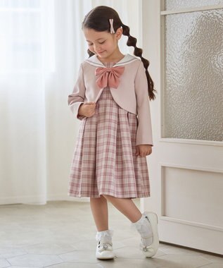 ANY KIDS 【2点セット】セーラージャケット+チェックワンピース ピンクベージュ