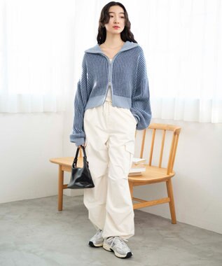 WEGO ダブルジップショートカーデ ブルー