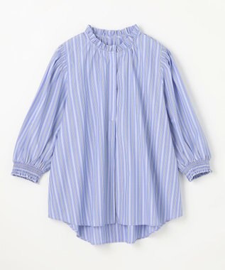 ANY L 【接触冷感/UVカット/抗菌防臭/速乾】エニイファンクション シャーリングブラウス ブルーランダムストライプ