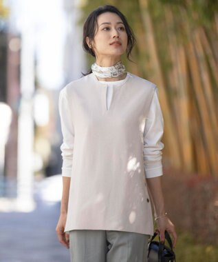 J.PRESS LADIES 【洗える】COTTON ACETATE キーネック ニット ベスト ライトグレー系