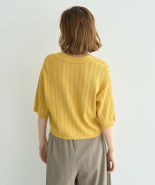 YECCA VECCA ストライプメッシュニットカーディガン Yellow