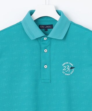 23区GOLF 【MEN】【吸水速乾・UVケア】ロゴジャガード 半袖ポロシャツ ターコイズブルー系