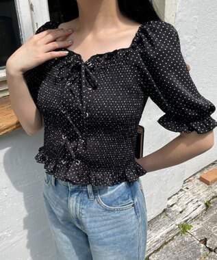 WEGO レースアップシャーリングブラウス ブラックその他