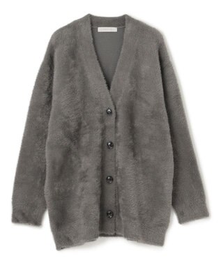 UNFILO ナイロンシャギー Vネックカーディガン チャコール