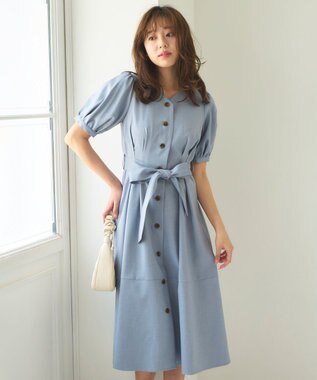  【洗える】パフスリーブシャツ ワンピース