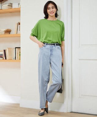 自由区 L 【19号サイズまで展開】ウスカルデニムダーツカーブ パンツ ライトインディゴ