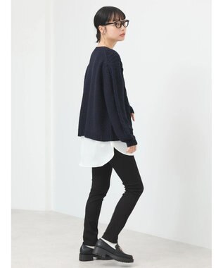 earth music&ecology ウォッシャブルケーブルプルオーバー Navy