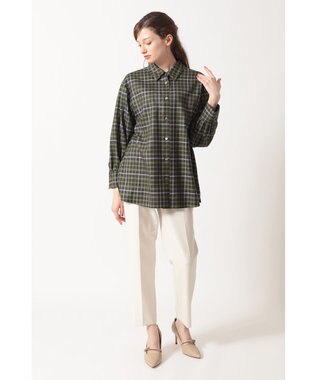 DAKS チェック ドローストリングオーバーシャツ グリーン