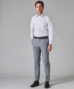 GOTAIRIKU 【形態安定】PREMIUMPLEATS_セミワイドカラー 通年ドレスシャツ（ストライプ） ライトグレー系1