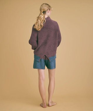 une nana cool カラーブロッキング　タートルネックプルオーバー ブラウン