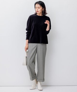 23区 S 【洗える】ガンクラブチェックストレッチ アンクル パンツ ブラック系3