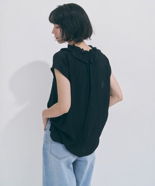 UNFILO 【WEB限定カラー】ヴィンテージシアー フリルネック ブラウス ブラック