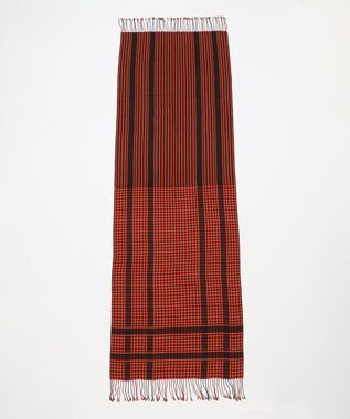 ICB コンビネーションチェックカシミヤ ストール バーントブラウン×シナバー系