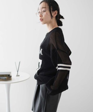 WEGO ロゴメッシュジャガードニット ブラック