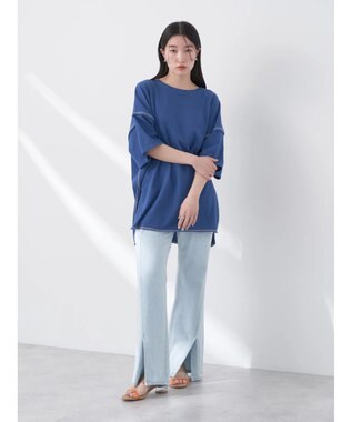 earth music&ecology 配色ステッチチュニックＴ Blue