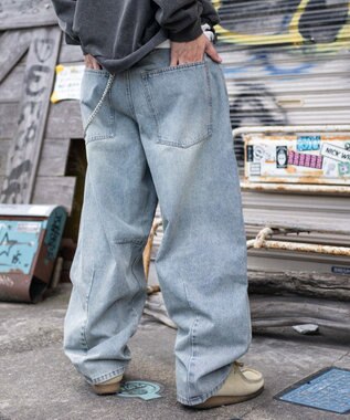 WEGO チェーン付きバルーンデニムパンツ デニム淡加工色
