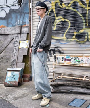 WEGO チェーン付きバルーンデニムパンツ デニム淡加工色